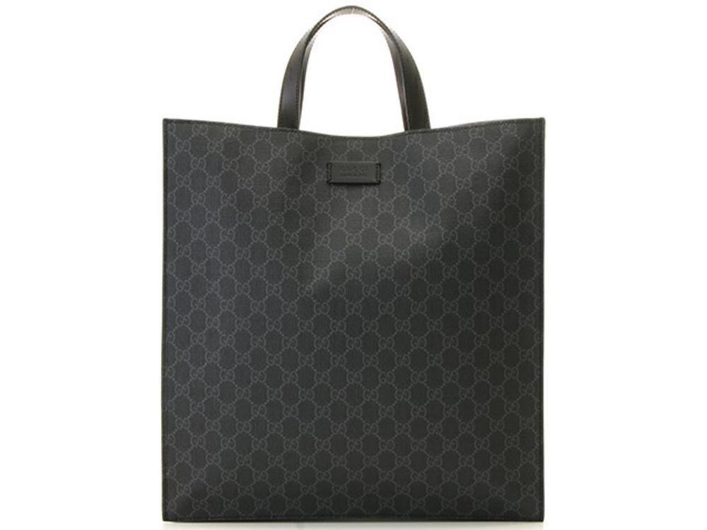 Gucci Soft GG Supreme Tote Bag Canvas Leather Gray Black
